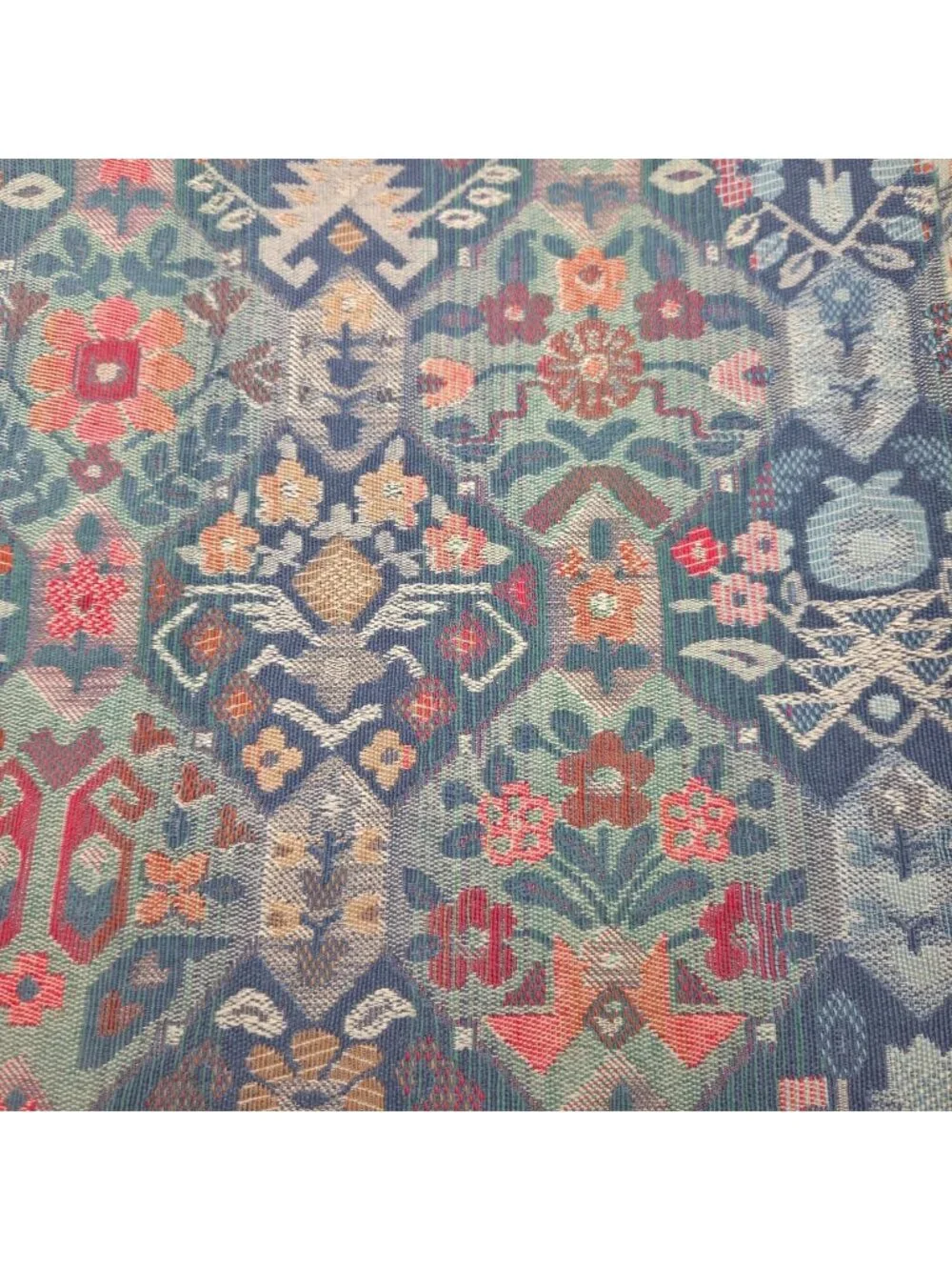 Vintage Kilim Jacquard Upholstery Fabric Remnant Boho Floral Geometric 56x20